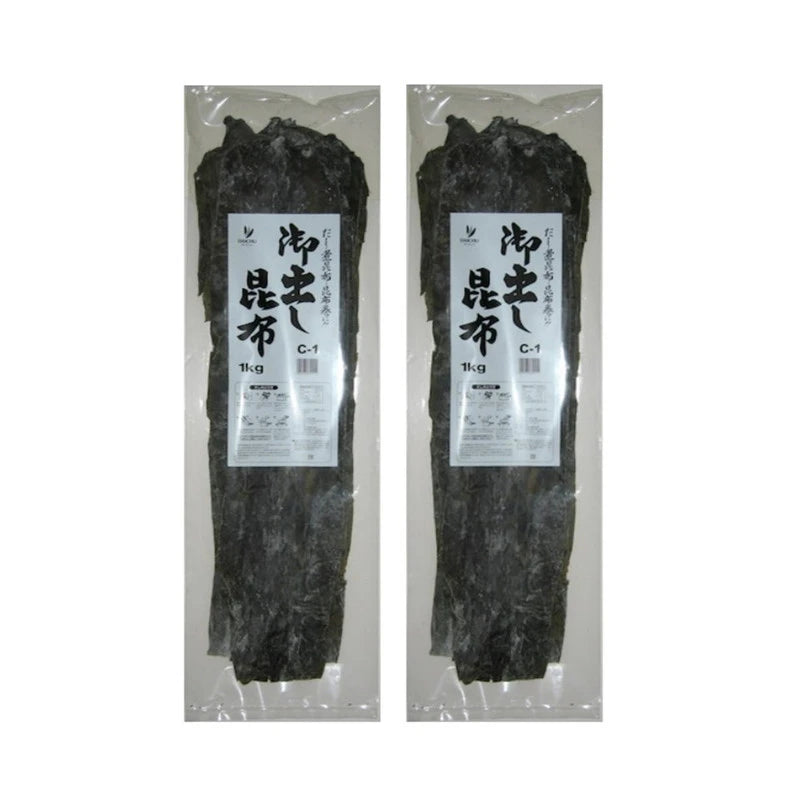 DAISHU dried Odashi kombu kelp for side dishes and soup stock, shown in two 1kg bags, made in Japan