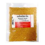 Makro yellow mustard seeds in a 200g package, dry grocery product, with vibrant yellow seeds shown in a clear container.