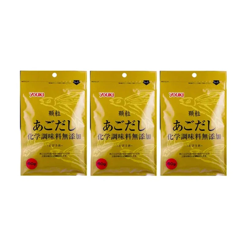 YOUKI Granule Fish Dashi Soup Stock with roasted chin flying fish powder and dried bonito flakes in three 60g sachets