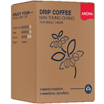 Aroma Drip Coffee Nan Thung Chang in a clear glass mug, showcasing dark brewed coffee with a rich aroma and smooth surface.