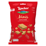 Loacker Mini Napolitaner confectionery snacks featuring small chocolate-filled wafer treats with hazelnut cream.