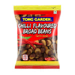 Tong Garden Chilli Broad Beans, spicy confectionery snack in a colorful package, showcasing the beans coated with chili seasoning.