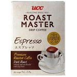 Ucc Roast Master drip coffee espresso drink in a clear glass, showcasing the dark coffee and rich crema on top.