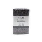 Organic black glutinous rice from Khunnai Rice, 1kg package, showcasing dry, uncooked rice grains in a clear view.