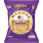 Manora Crispy Taro Rice Cracker, a light and crunchy confectionery snack with visible taro pieces and rice cracker texture.