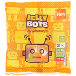 Colorful Sainsbury's Jelly Bots confectionery snacks featuring bright, playful jelly candies in various shapes and vibrant colors.