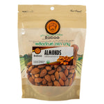 Raw almonds from Baboo, a healthy confectionery snack, shown in a close-up image highlighting their natural texture.