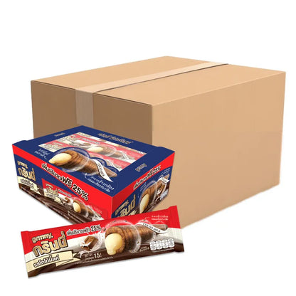 GRINNY CHOCOLATE COATED SNACK FILLED WITH MILK CREAM . (BOX