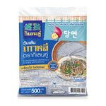 Double Kirin Korean vermicelli in 500g package, dry grocery product with thin, translucent noodles ready for cooking.