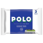 Polo Sugar Free Mint confectionery snack featuring a round, striped mint lozenge with a green and white design.