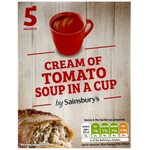 Sainsbury's Cream of Tomato Soup in a disposable cup, ready to enjoy a warm, creamy tomato soup snack.