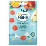Sliced apple and peach fruit confectionery snack by Frutonanny, arranged in a clear container.