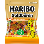Haribo Saftbaren confectionery snacks featuring colorful, chewy fruit-flavored gummy candies in a clear package.