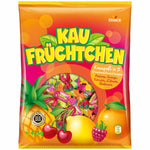 Storck Kau Fruchtchen confectionery snacks in colorful packaging, showcasing the fruity, bite-sized treats.