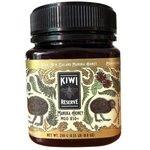 Jar of Kiwi Reserve NZ Monofloral Manuka Honey MGO 850+ with golden honey and label showing MGO 850+ for natural health benefits.