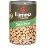 Fiamma Vesuviana Chick Peas in a grocery store image, showing a can of Fiamma Vesuviana brand chick peas on a shelf.