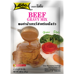 Lobo Beef Gravy Mix in a packet, ready for cooking, with branding visible on the packaging, ideal for flavorful beef gravy.