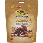 Nut Walker Coffee Caramel Almonds in a clear bowl, showcasing glossy caramel-coated almonds and crunchy nut texture.