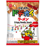 Baby Star Noodle Snack in a colorful package, crunchy confectionery snack for children, by Baby Star.