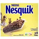 Nestle Nesquik Breakfast Cereal Bar, a packaged snack bar with Nesquik branding and colorful cereal pieces visible.