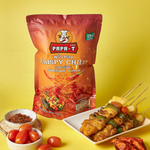 Papa-T BBQ Flavor Crispy Chili confectionery snack with spicy, crunchy chili-coated treats in a colorful package.