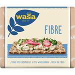 Wasa Fibre confectionery snack package with colorful branding and visuals of the snack on the front.