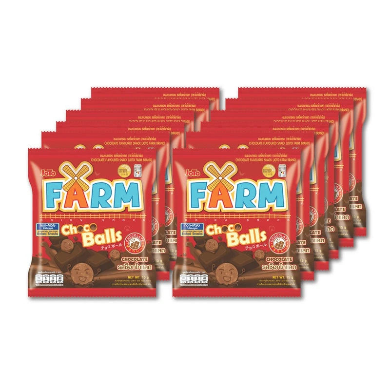 JOTO FARM Chocolate Crispy Corn Snack 12g packet, showing crispy corn pieces coated with chocolate on a white background.