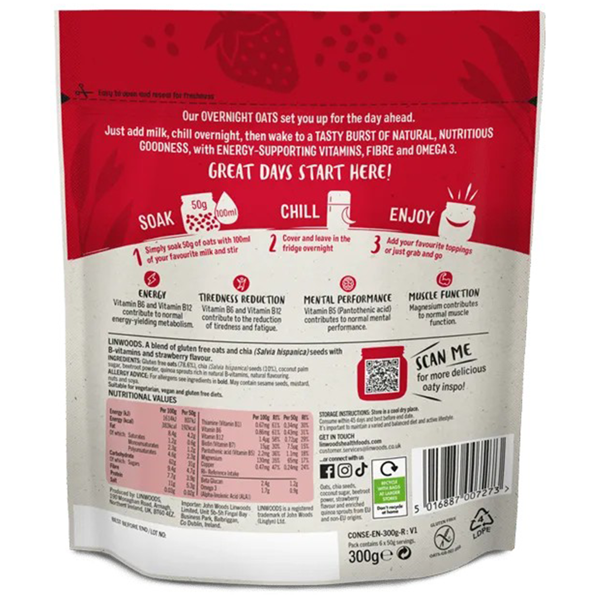 Linwoods Strawberry Energy Overnight Oats