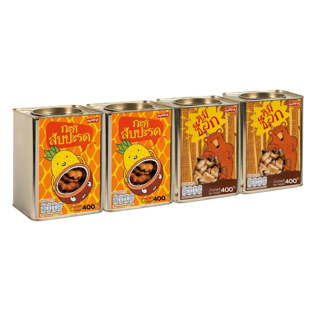 PENNYO Coconut Pineapple Bear Biscuits filled with chocolate, displayed in a 400g package, showing the colorful bear-shaped snacks.