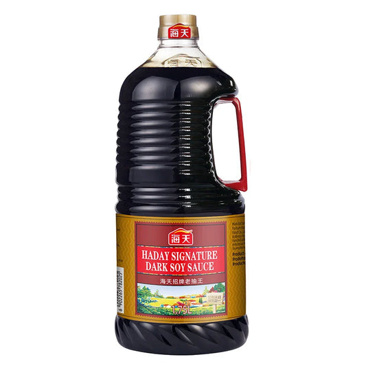HADAY Dark Soy Sauce 1.75L bottle with dark brown liquid in a clear plastic container, ready for cooking or seasoning.