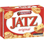 Arnott's Jatz Original confectionery snacks, crispy rectangular crackers in a colorful box, showcasing the classic snack product