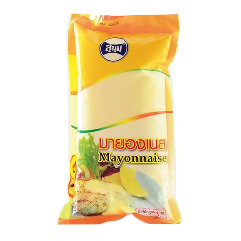 SUKHUM Mayonnaise 1 Kg jar with smooth creamy texture and label, ideal for sandwiches, salads, and cooking.