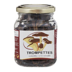 Dried Sabarot trumpet mushrooms in a clear bag, ready for cooking or culinary use.