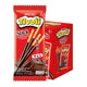 Tivoli chocolate-coated biscuit sticks in a 20g pack, 12 pieces, showing golden-brown biscuits with a chocolate coating.