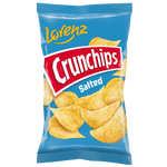 Lorenz Crunchips Salted snack bag showing salted potato chips in a colorful packaging.