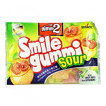 Nimm2 Smile Gummi Sour confectionery snacks featuring colorful gummy candies with sour coating in a clear bowl.