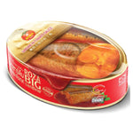 Canned Roza Big Sardines in tomato sauce, shiny sardine fillets packed in a red tomato sauce, ready for meal enhancement.