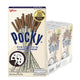 Pack of ten POCKY Cookies Cream 41g snack sticks featuring crispy biscuit fingers coated in creamy chocolate.