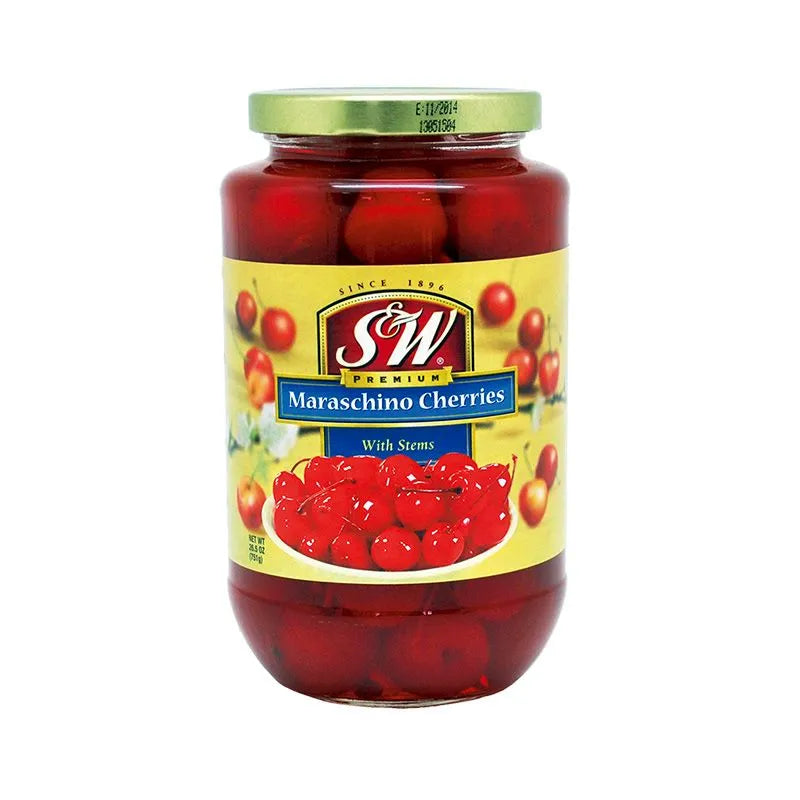 S&W Maraschino Red Cherries With Stem In Syrup 26.5 Oz