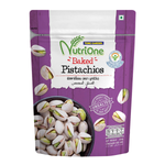 Nutrione Pistachios, confectionery snack in a bowl, showing green pistachio nuts with shells and vibrant color.