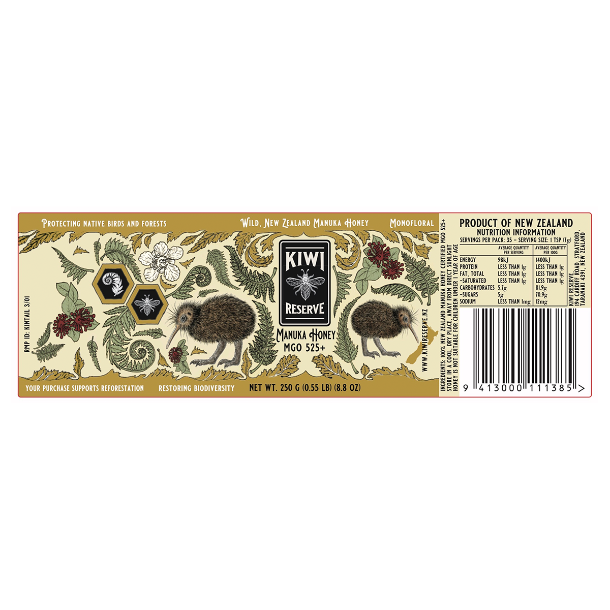 Kiwi Reserve NZ Monofloral Manuka Honey MGO 525+