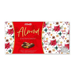 Delfi Almond Gift Box 180g with a decorative box filled with whole, roasted almonds for dry grocery or gift purposes.