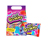 Grinny Pectin Gummy Star snacks in strawberry and blueberry flavor, 15g, with colorful star-shaped candies in a clear package.