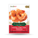Kanokwan Panang Curry Paste jar, authentic Thai grocery product with vibrant label, ideal for making flavorful Panang curry at home.