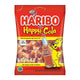 Colorful HARIBO Gummy Happy Cola candies in a clear bag, showcasing the iconic cola-flavored gummy treats.