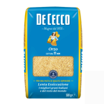 De Cecco Orzo n'74 in a grocery package, showing the dried barley-shaped pasta with the De Cecco branding on the label.