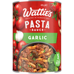 Wattie's Garlic Pasta Sauce in a jar, showing the rich, chunky tomato and garlic sauce suitable for pasta dishes.