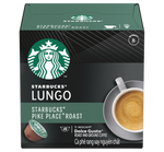 Starbucks Dolce Gusto Pike Place Roast Ground Coffee for brewing, showing a bag of Starbucks coffee in a natural setting.