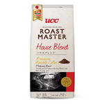 Ucc Roast Master House Blend ground roasted coffee for brewing, showcasing rich brown coffee grounds in a close-up shot.