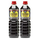 Kikkoman soy sauce bottles, 1 liter each, side by side, featuring the Kikkoman brand label and dark soy sauce liquid inside